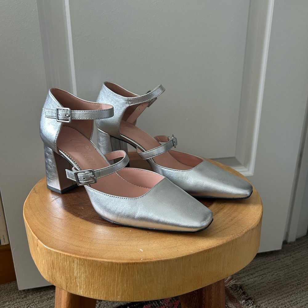 J. Crew Silver Mary Jane Heels US7